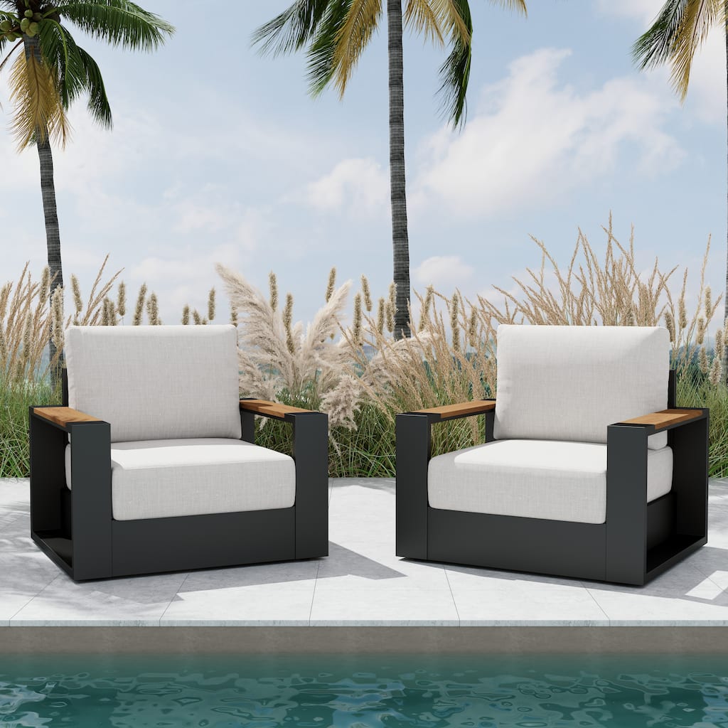 Modern Rust-Resistant Aluminum Outdoor Single Sofa Chair Set of 2