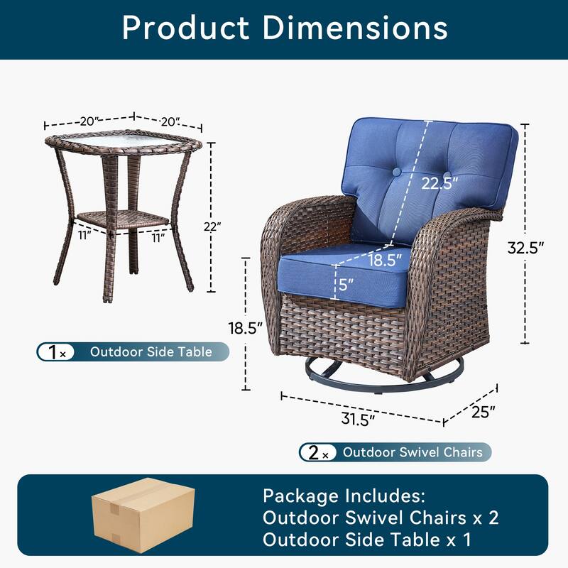 Pocassy Swivel Chair Glider PE Wicker Chair with Side Table