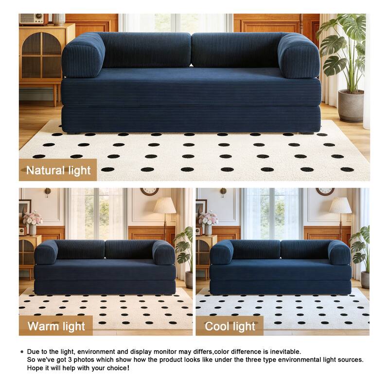 2 Set Corduroy Large Couch Convertible Floor Sofa Bed Sleeper