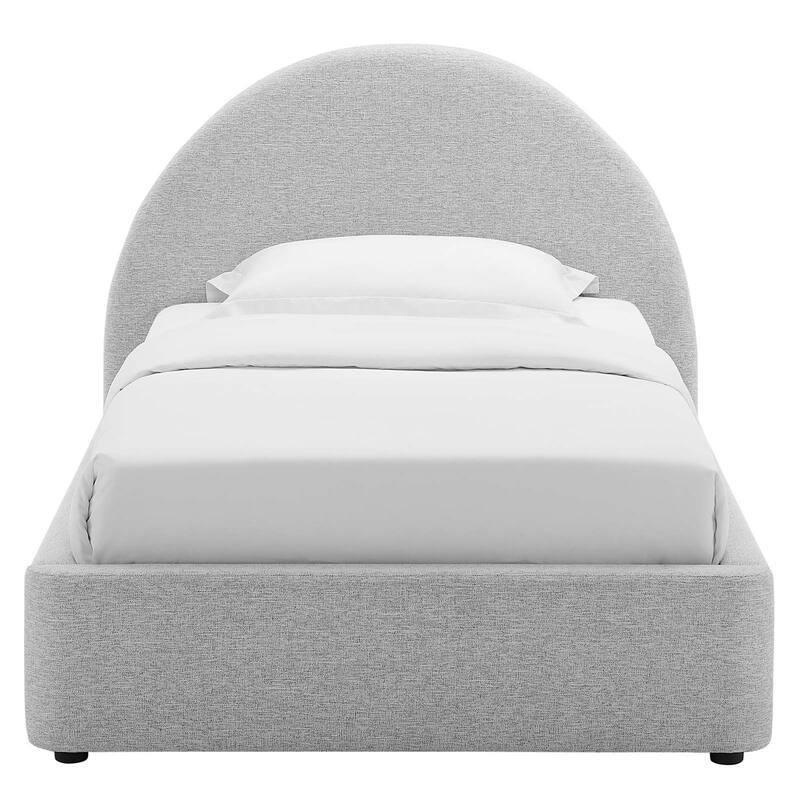 Palmetto Modern Round Headboard Light Grey Fabric Upholstered Twin Size Platform Bed