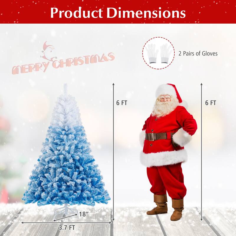 Gymax Artificial Christmas Tree Hinged Snow Flocked Xmas Tree w/ Lush