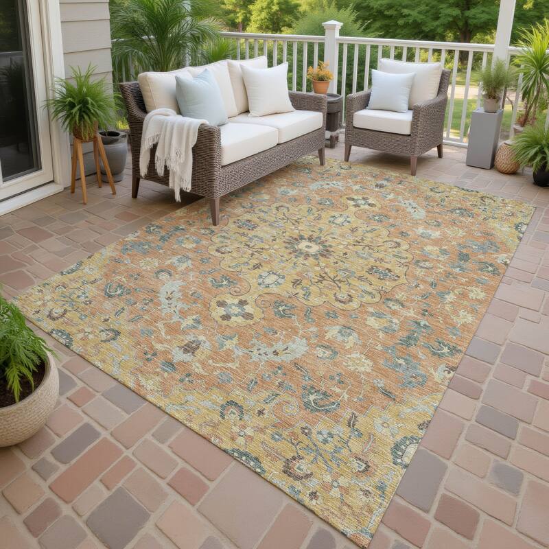 Machine Washable Indoor/ Outdoor Traditional Indore Chantille Rug - Wheat - 3' x 5'