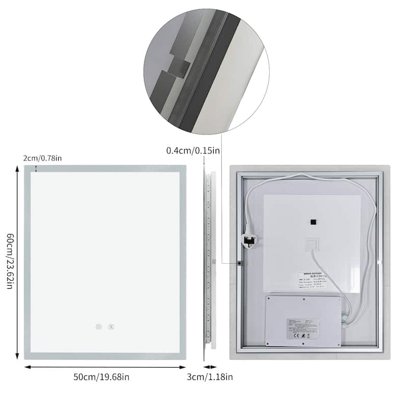 Rectangle Wall LED Bathroom Mirror Backlight Anti-fog Makeup Mirror Horizontal or Vertical
