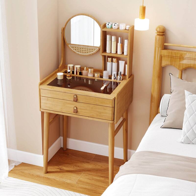 Costway 23.5" Compact Makeup Table with 2 Drawers Open Storage Shelves - See Details