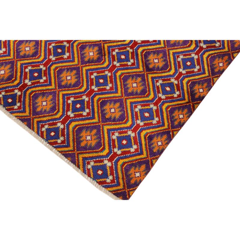 Boho Chic Balochi Sanchez Purple/Blue Hand Knotted Wool Rug - 4'11'' x 6'8''