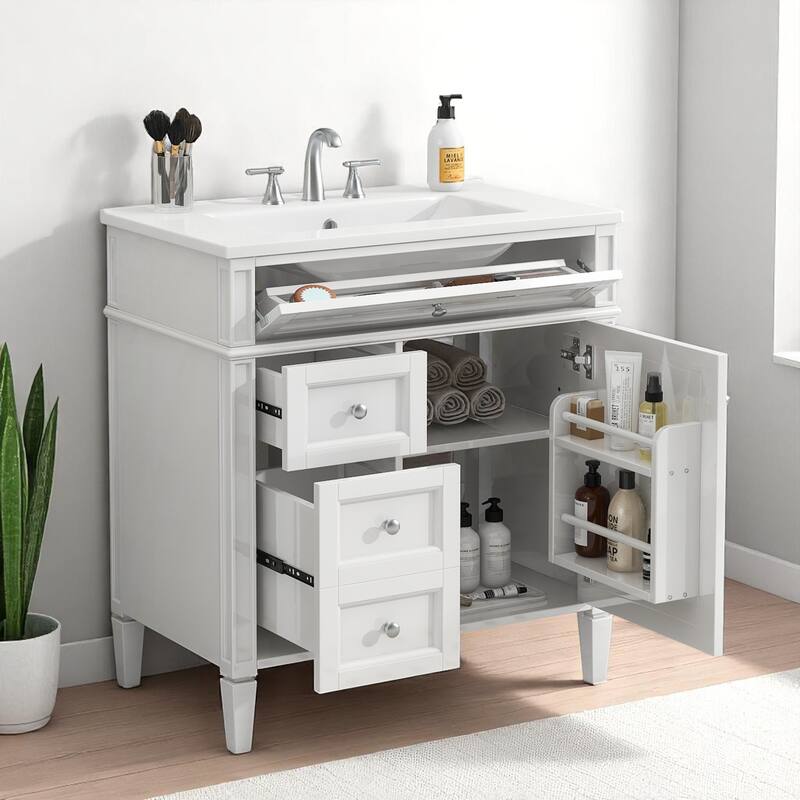 30" Bathroom Vanity with Sink - MDF and Solid Wood Cabinet, Roman Legs,Undermount Ceramic Sink,Freestanding Cabinet