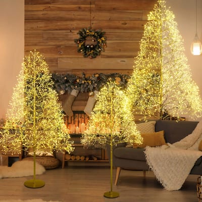 3-Piece Christmas Light Tree 4FT & 5FT & 6FT, Brich Tree Light, Lighted Christmas Tree, Artificial Xmas Tree for Decoration