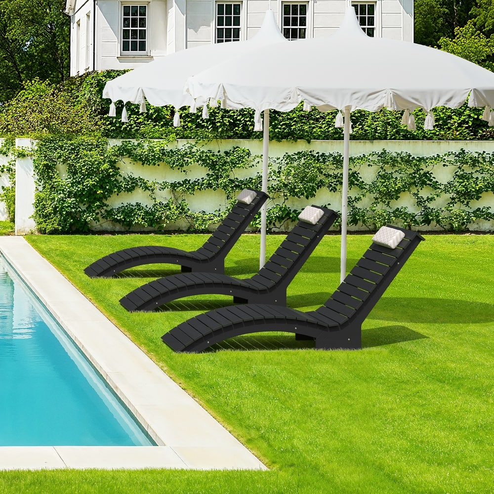 Outdoor Chaise Lounge Chair Set of 3, Patio Lounge Chairs for Outside, HDPS Lounge Chair - 59.8"L x 22"W x 34.8"H