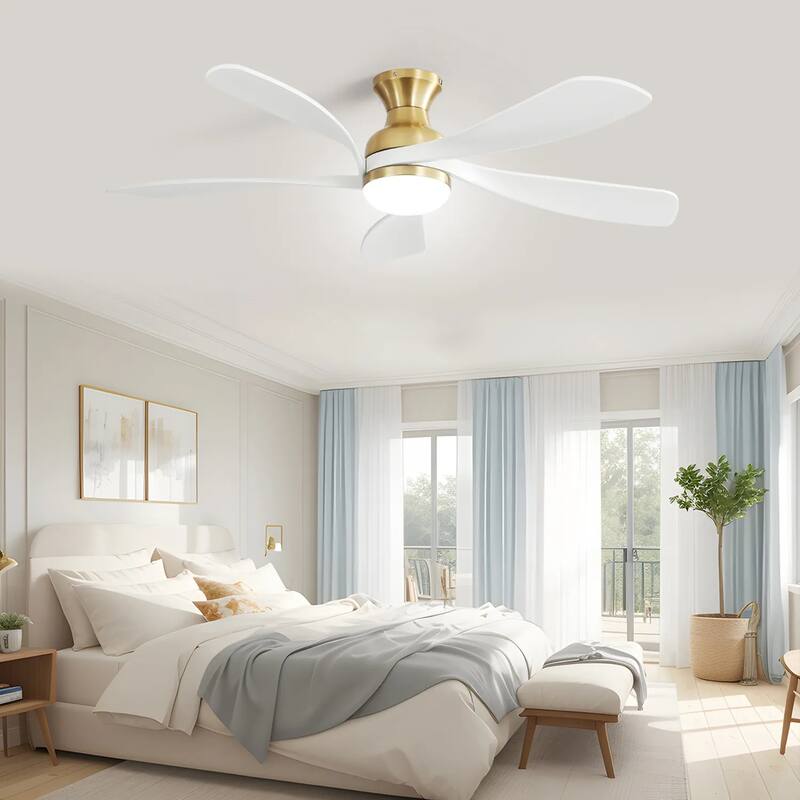 52 Inch Flush Mount Smart Ceiling Fan with Light, APP and Remote Control, Low Profile - 52 inch