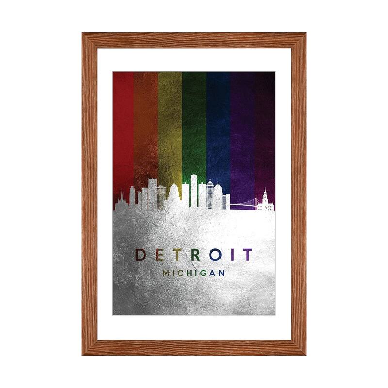 iCanvas "Detroit Michigan Spectrum Skyline" by Adrian Baldovino - Walnut - 24x16x1