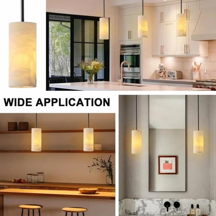 Dimmable LED Solid Brass Pendant Light with Spanish Alabaster Shade