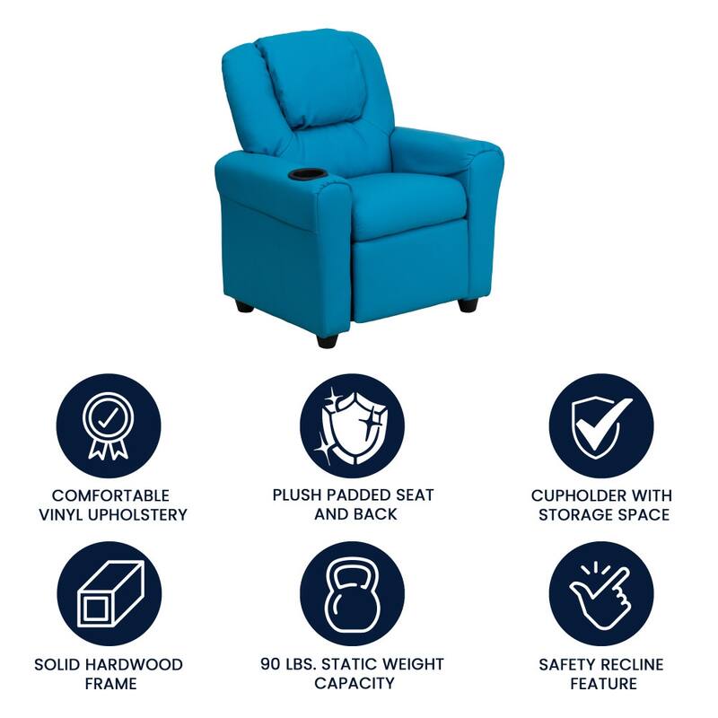Contemporary Kids Recliner with Cup Holder and Headrest - 24"W x 21.5" - 36.5"D x 27"H