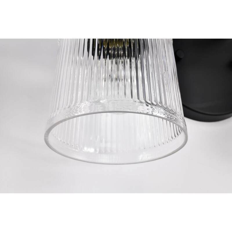Grayson 2 Light Vanity Matte Black Finish Clear Ribbed Glass - Matte Black