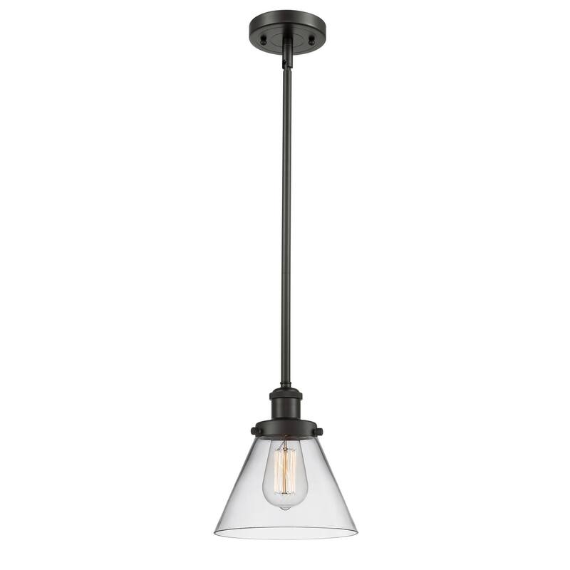 Innovations Lighting Large Cone 8" Wide Mini Pendant - Rod Hung - Oil Rubbed Bronze / Clear