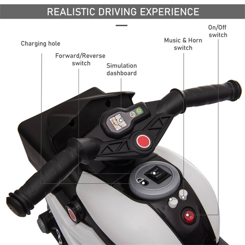 Kids Electric Motorcycle with 3 Wide Wheels, Padded Seat and Music Safe Headlights for Ages 3-5 Years