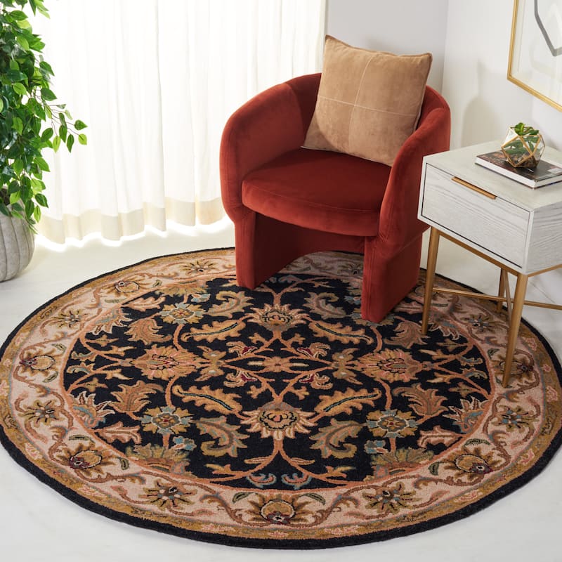 SAFAVIEH Handmade Heritage Lion Traditional Oriental Wool Rug - 8' Round - Black/Beige