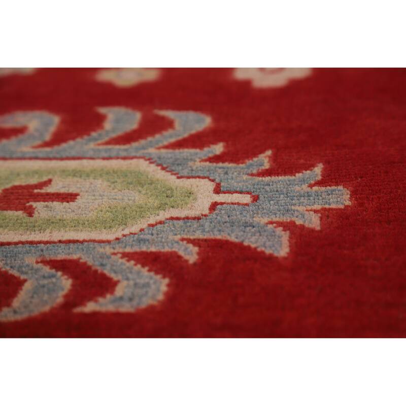 Hand Knotted Oriental 100% Wool Carpet Traditional Geometric Red Kazak Area Rug - 9' 3'' X 8' 5''