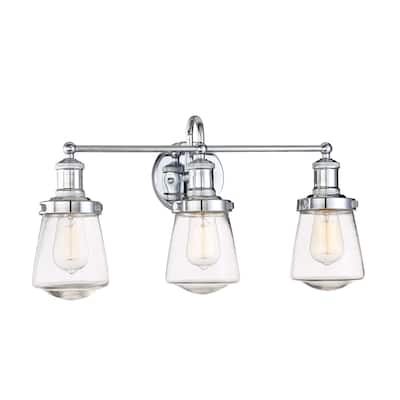 Taylor 3 Light Chrome Bath Bar with Clear Glass Jar Shades - 22.62