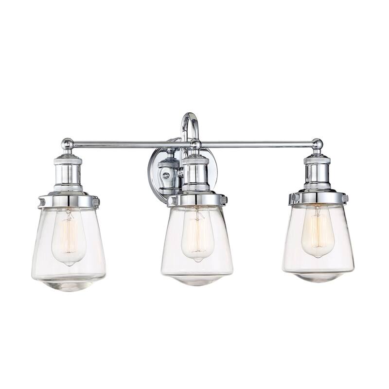 Taylor 3 Light Chrome Bath Bar with Clear Glass Jar Shades - 22.62