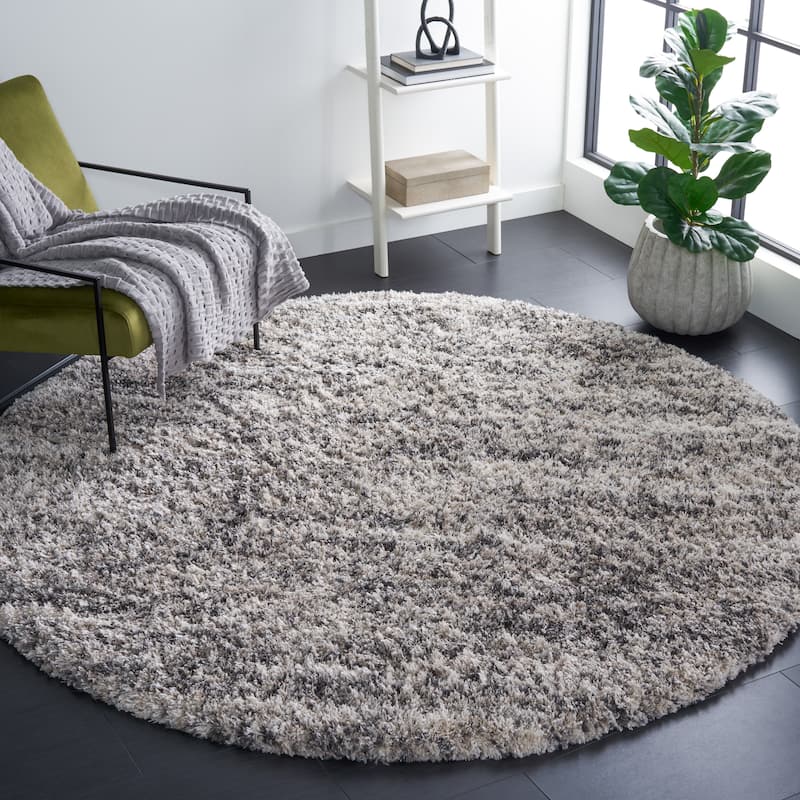 SAFAVIEH Iceland Shag Sharla Flokati 2.6-inch Thick Rug - 6'7" Round - Cream/Grey