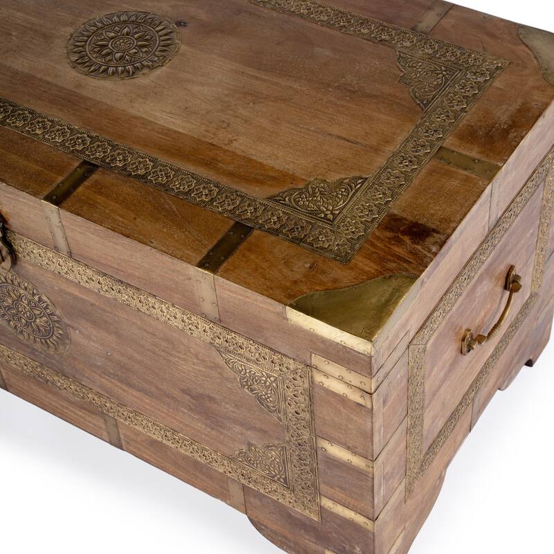 Nador Hand-Painted Brass Inlay Storage Trunk Coffee Table