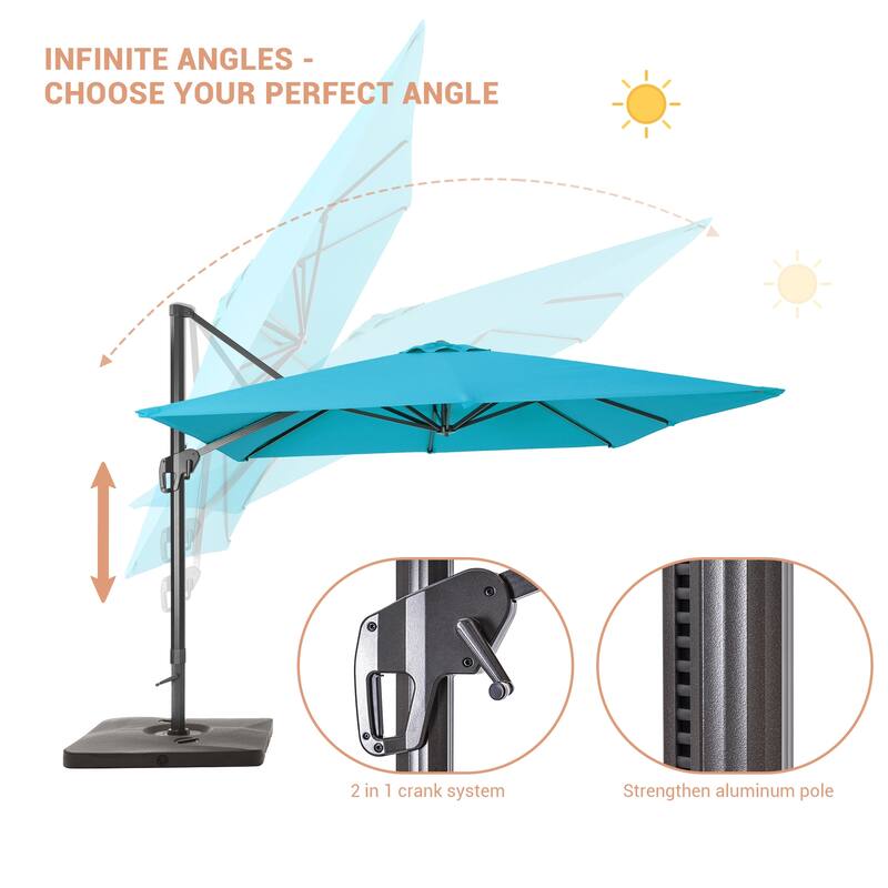BONOSUKI Outdoor 11.5x9FT Cantilever Patio Umbrella 360 Rotation w/Base