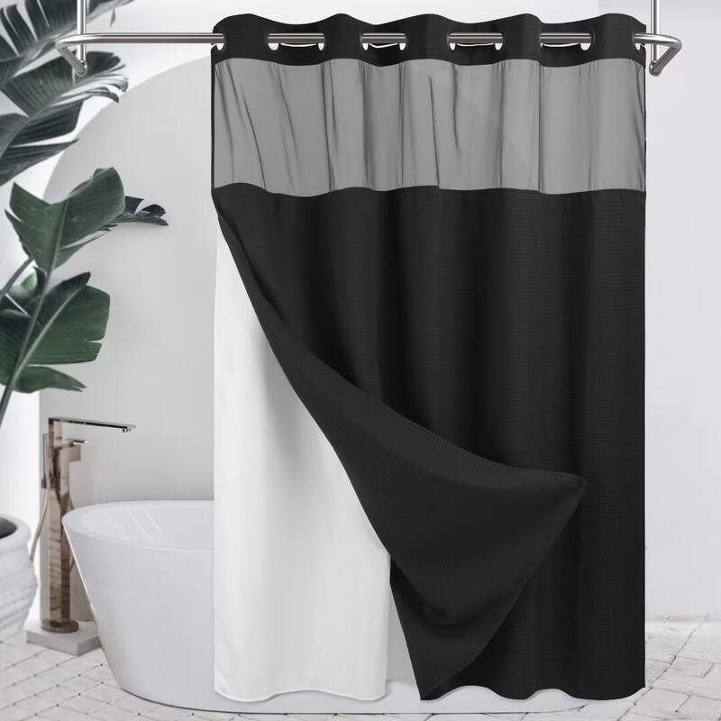 No Hook Waffle Weave Shower Curtain with Snap-in Liner