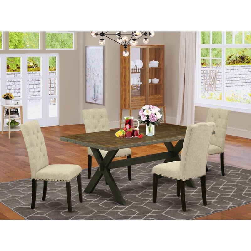 Mid Century Dining Table Set - 5 Piece Rectangular Table with 4 Parsons Chairs - 60