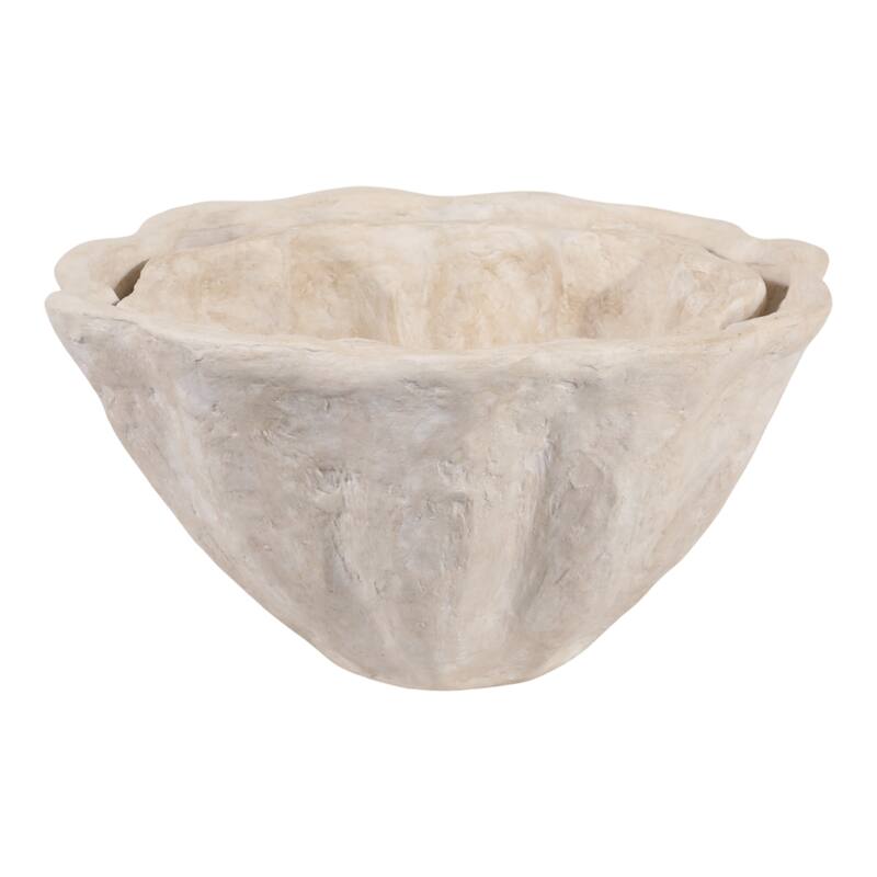 Pottery Planters Scalloped Edge Home Garden (Set of 2) - 15/18" White - 18.25" x 18.25" x 9.75"
