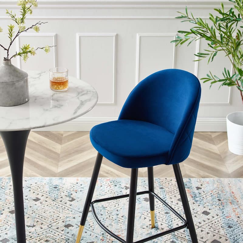 Modway Cordial Performance Velvet Dining Bar Stools in Mint, Set of 2