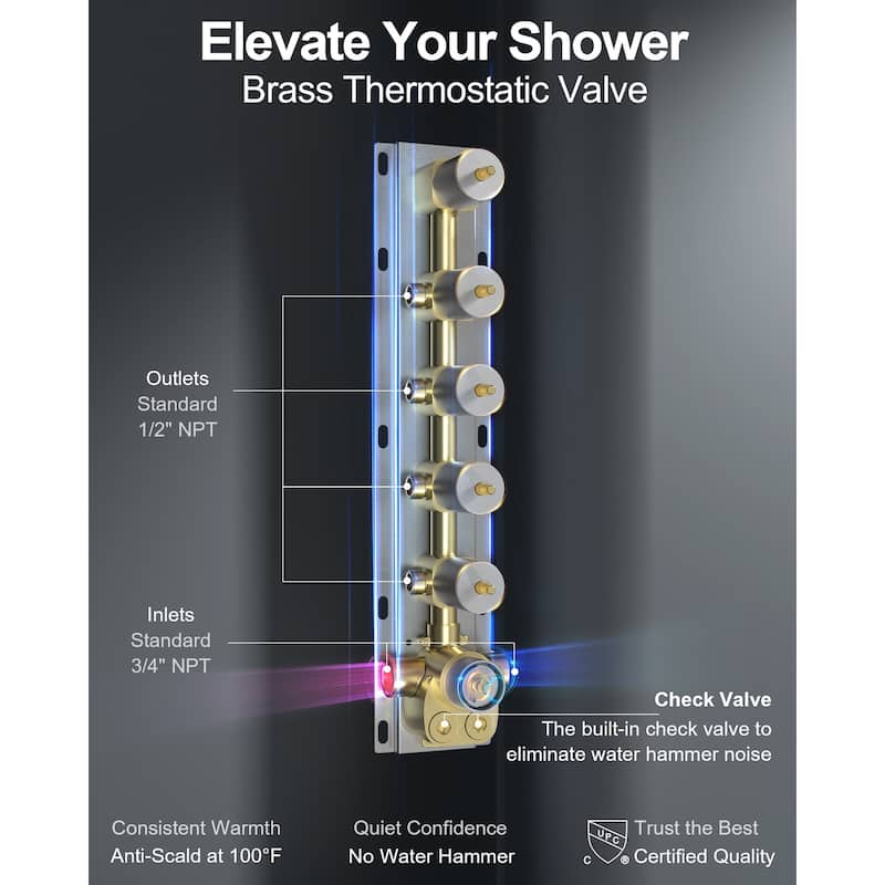 GRANDJOY LUXURY Shower Faucet Set 28"*16" Ceiling Mount Shower Head Body Jets Handheld Spray with Slide Bar LED Music