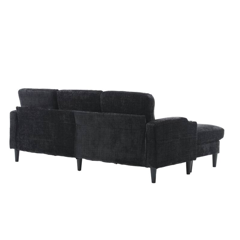 Modular Sectional Sofa with Storage Ottoman, Comfy Chenille Fabric Sofa, 3-Seater Sofa with Side Pockets & 2 Cup Holders