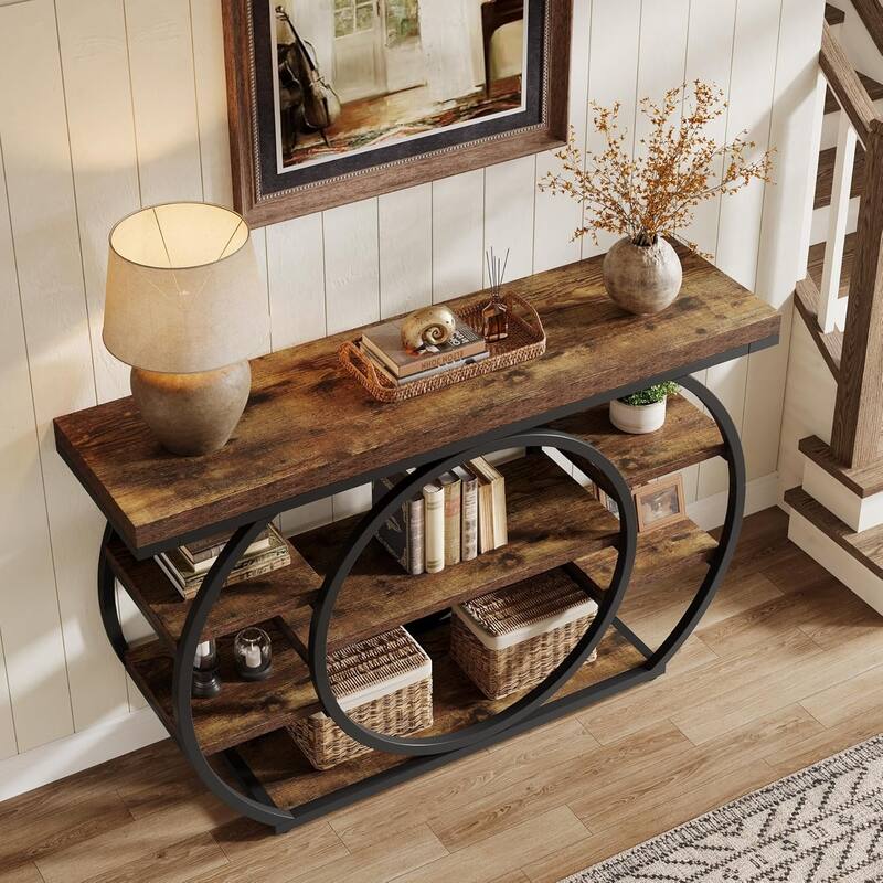47" Console Tables for Entryway, Industrial 5-Tier Sofa Table with Storage - 47.24" L × 11.81" W × 31.49" H