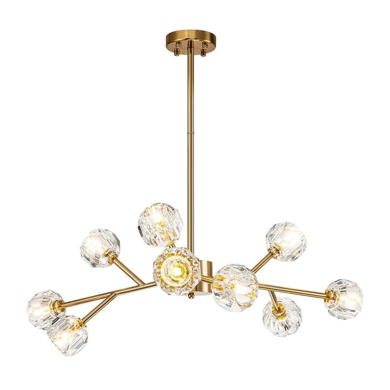 9/15/18-Light Modern Glam Gold Large Sputnik Cluster Crystal Globe Chandelier with Crystal Globe Shade