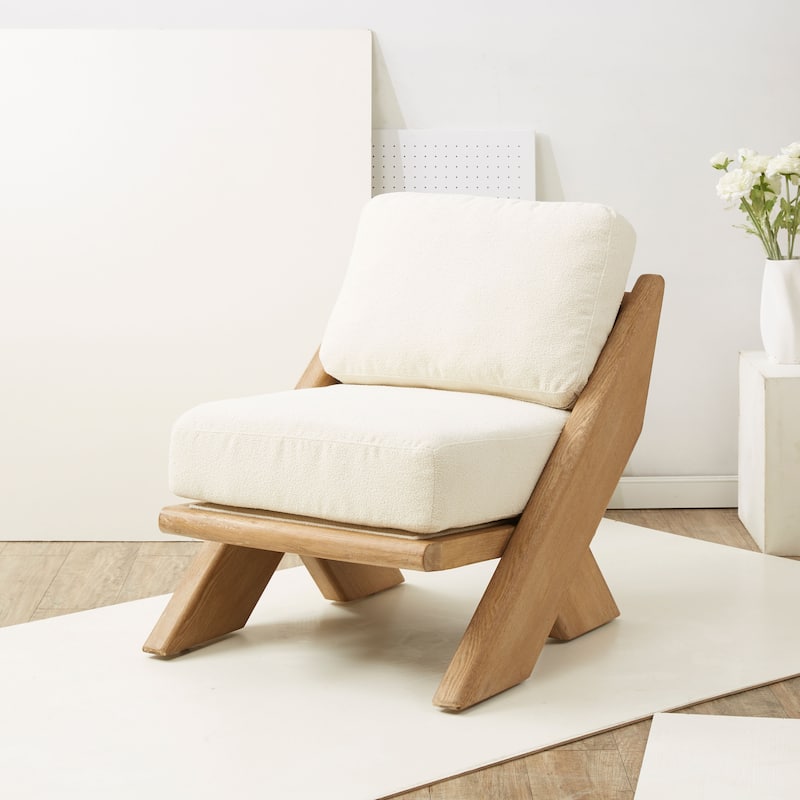 SAFAVIEH Couture Nessie Solid Wood Frame Cushioned Accent Chair (Fully Assembled) - 26.8 In. W x 31.5 In. D x 31.5 In. H