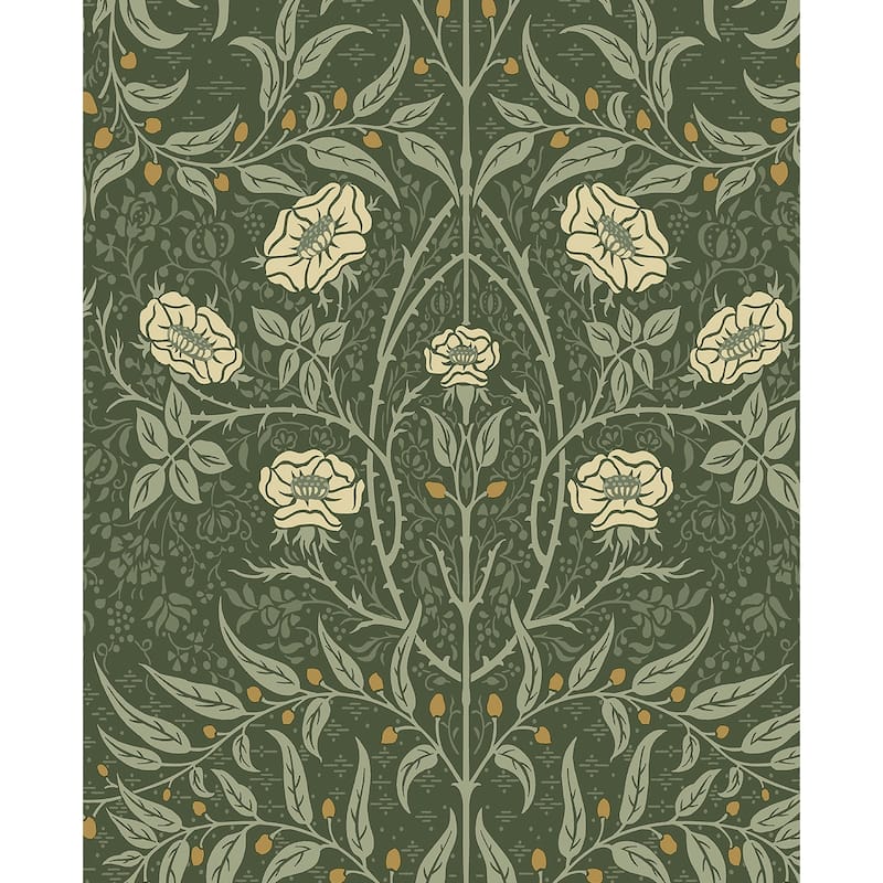 Seabrook Designs Stenciled Floral Prepasted Wallpaper - 20.5 in. W x 33 ft. L - Evergreen