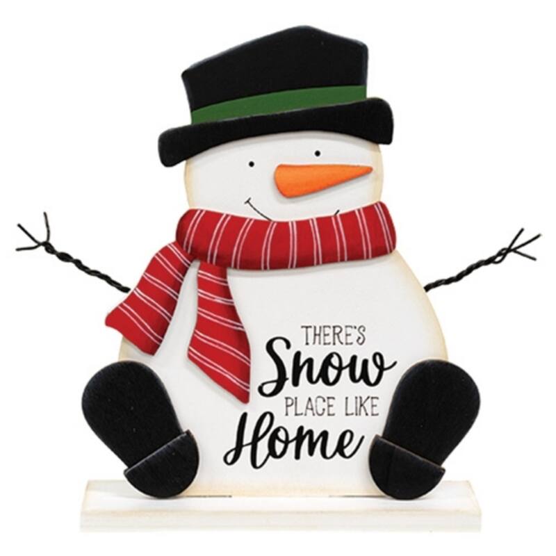 Snow Place Like Home Wooden Snowman on Base Christmas Decor - 7” x 2.25” x 9” - White-Red-Black