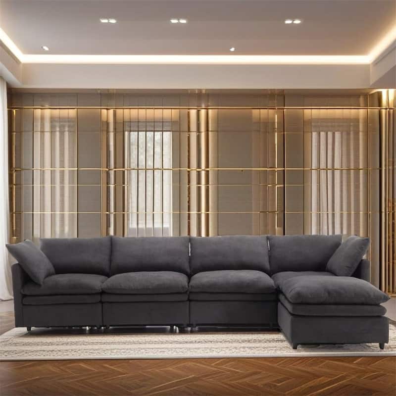 Modern 5-seat U-shaped Sectional Sofa with Chaise Lounge - Dark Gray