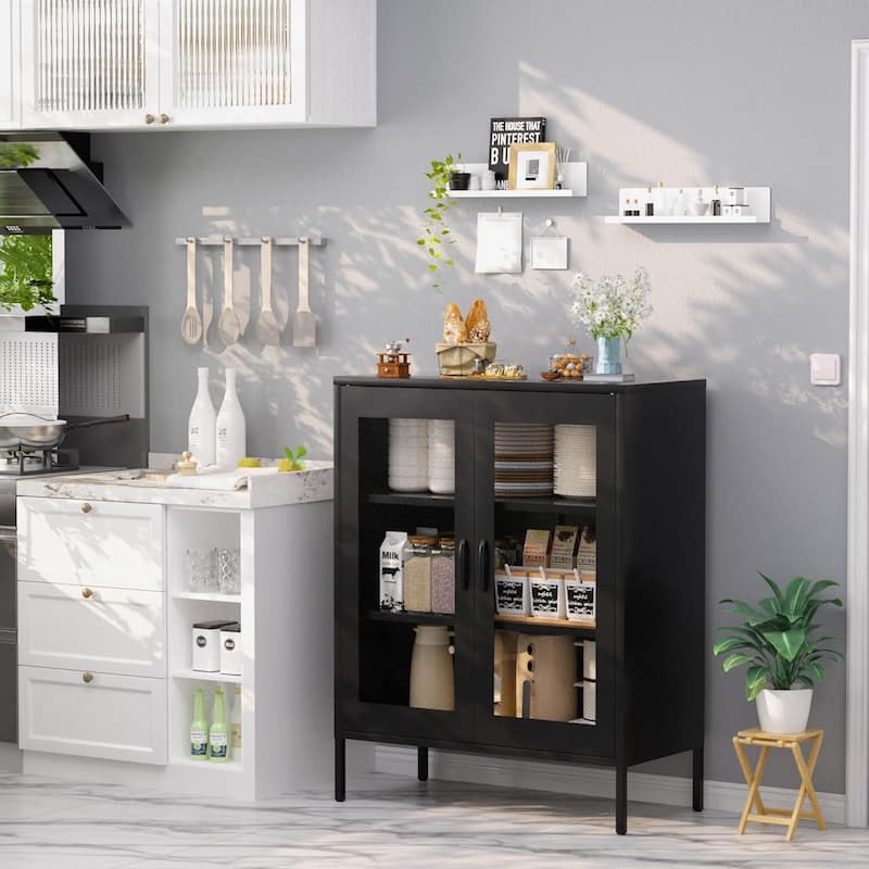 Powder Coated Steel Storage Cabinet with Adjustable Shelves Magnetic Lock Doors - 15.75"D x 31.5"W x 39.96"H