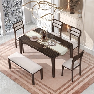 6-Piece Traditional Upholstered Wood Dining Room Table Set with 4 ...