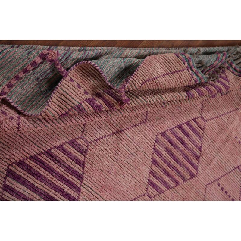 All-Over Pink Geometric Moroccan Area Rug Handmade Wool Carpet - 7'7"x 12'5"