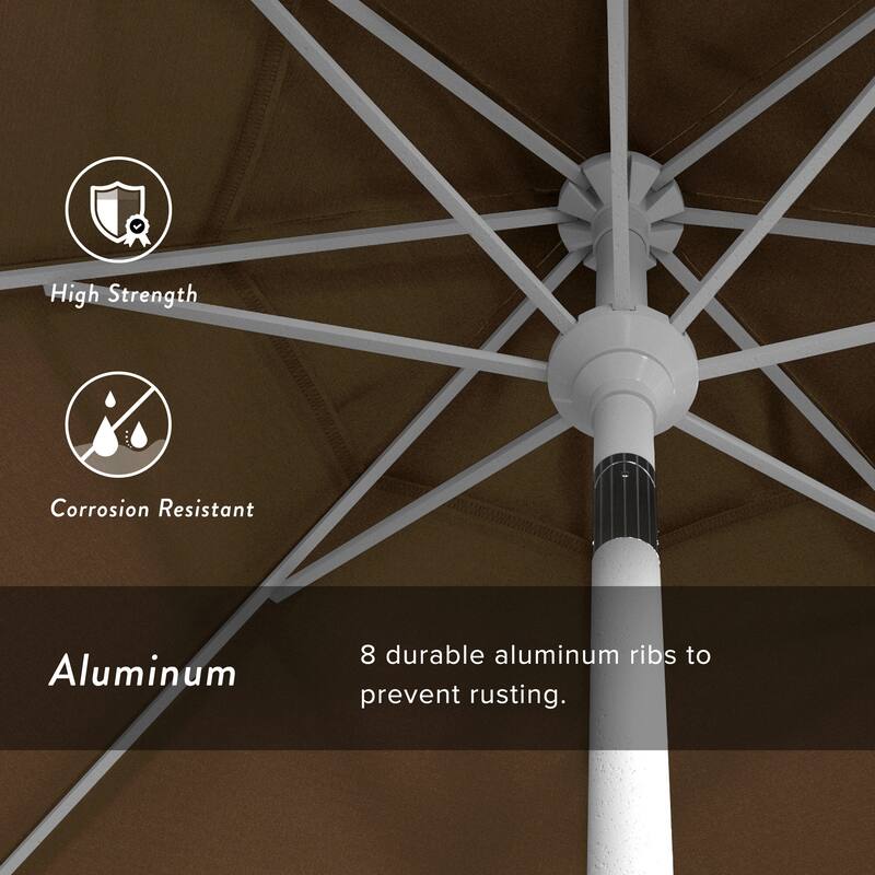 California Umbrella 7.5' Round Crank Lift Push Button Tilt White Aluminum Patio Umbrella Sunbrella