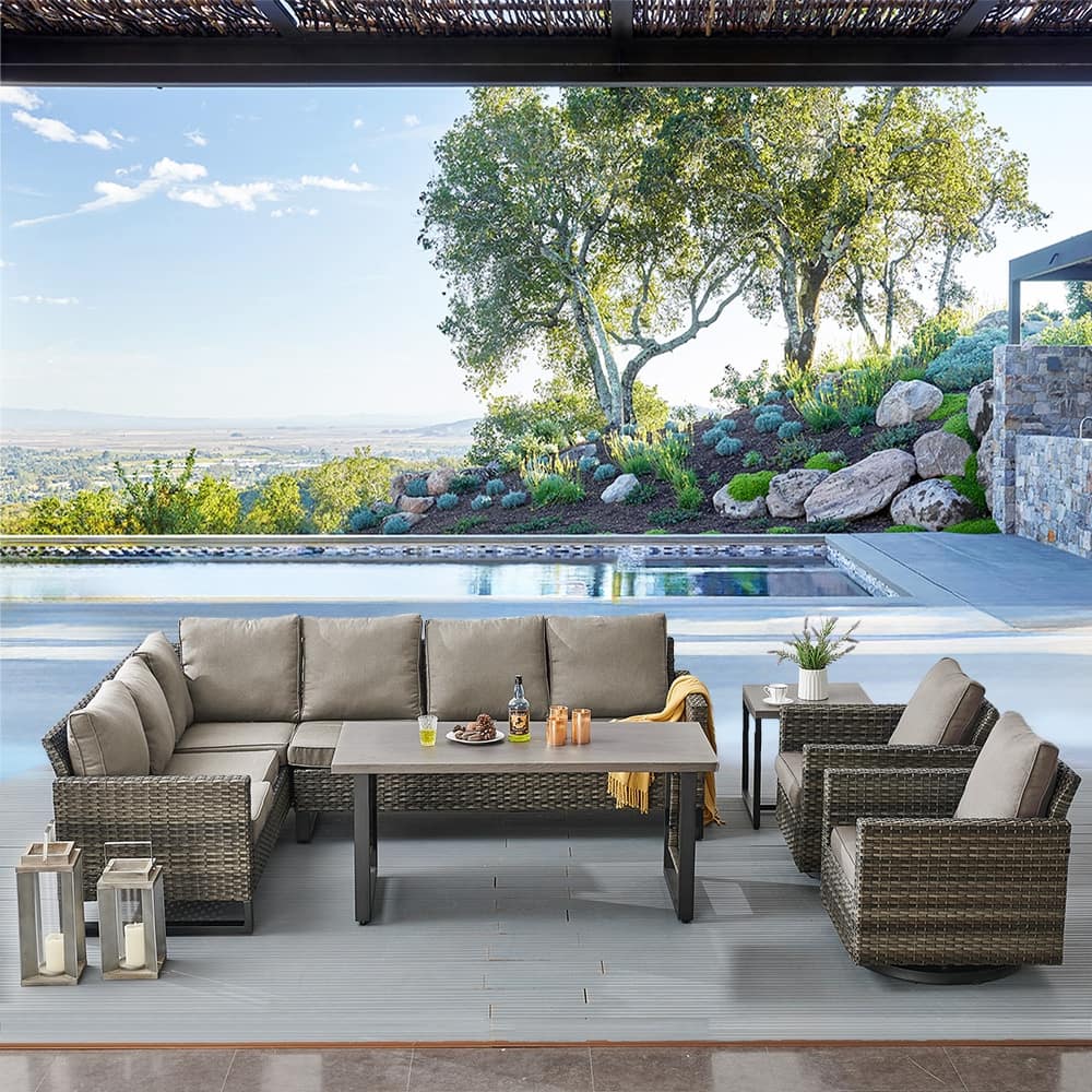 Gymojoy 6 Piece Garden Outdoor Sofa with Sivel Rocking Chair