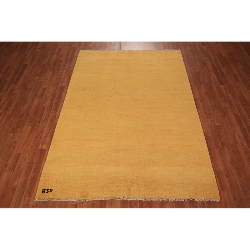Modern Yellow Gabbeh Oriental Area Rug Hand-Knotted Wool Carpet - 5'6" x 7'8"
