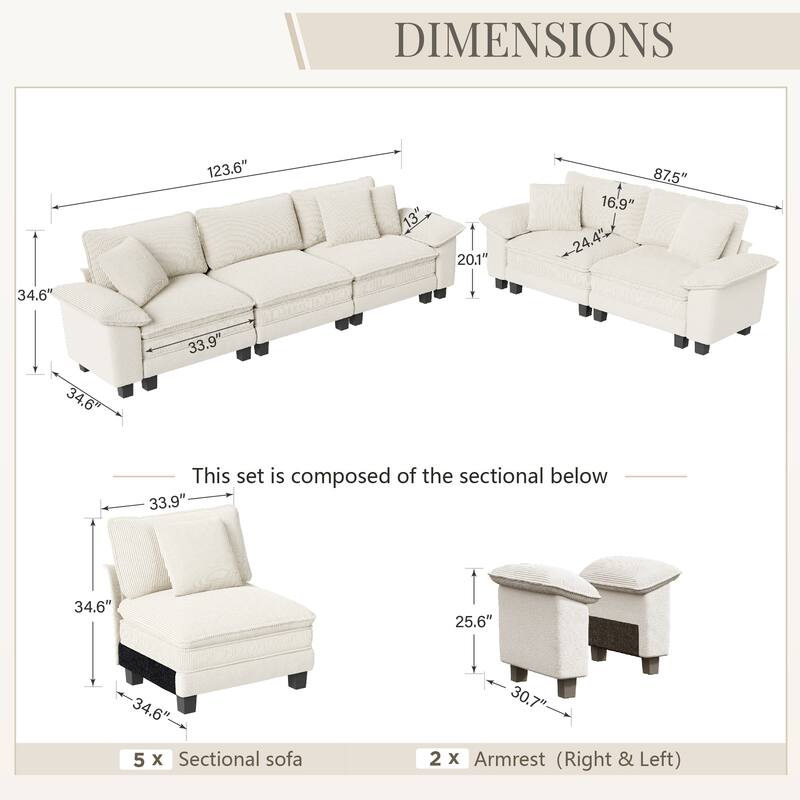 MAISON ARTS 2-Piece Living Room Sofa Set, Comfy 3/4/5-Seater Modular Loveseat & Armchair with Throw Pillows