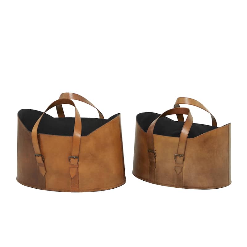 Leather Handmade Box Style Single Slot Magazine Holder with Curved Handles - Set of 2 Brown - Roche River Decor