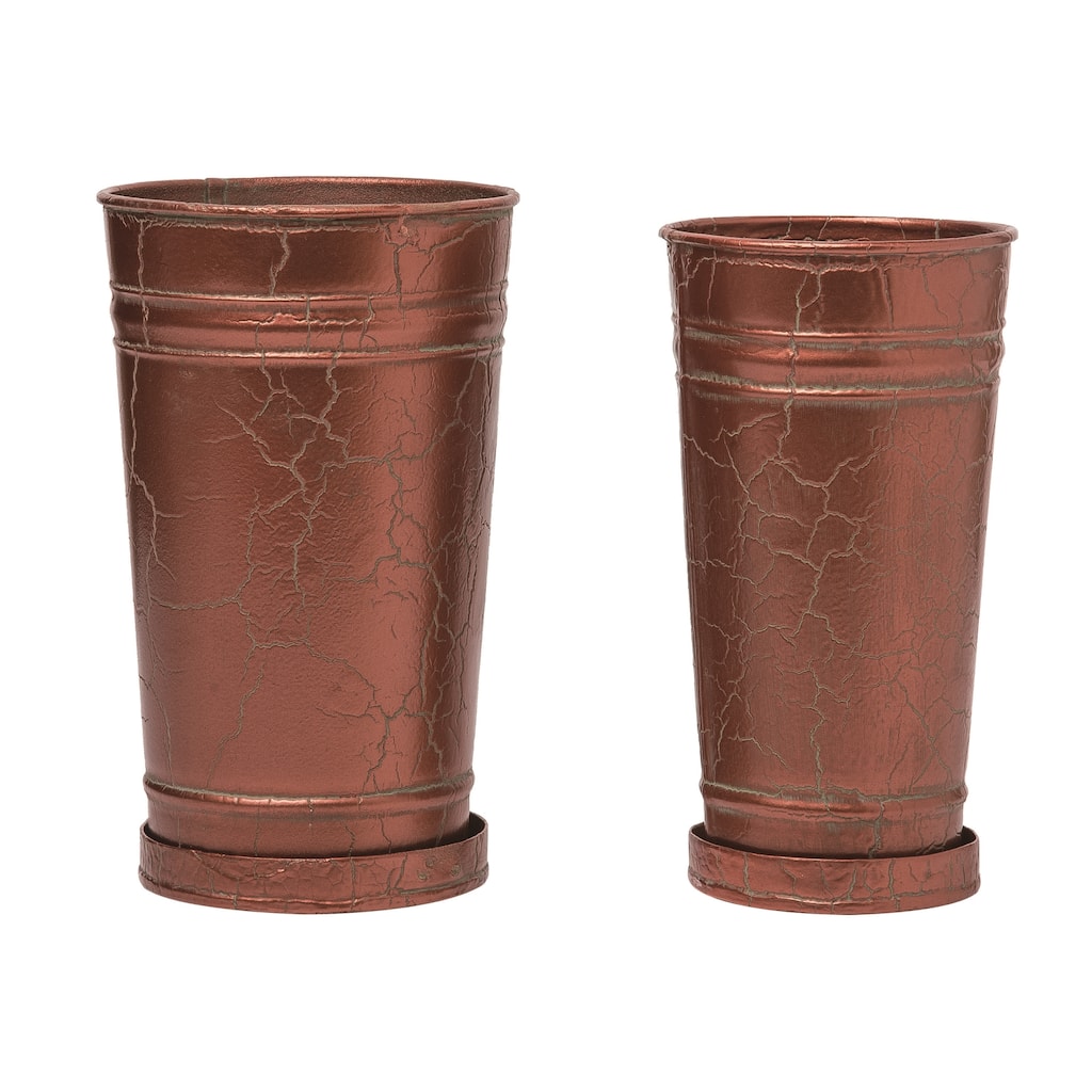 Transpac Metal 5.25" Bronze Spring Patina Aged Planters Set of 2