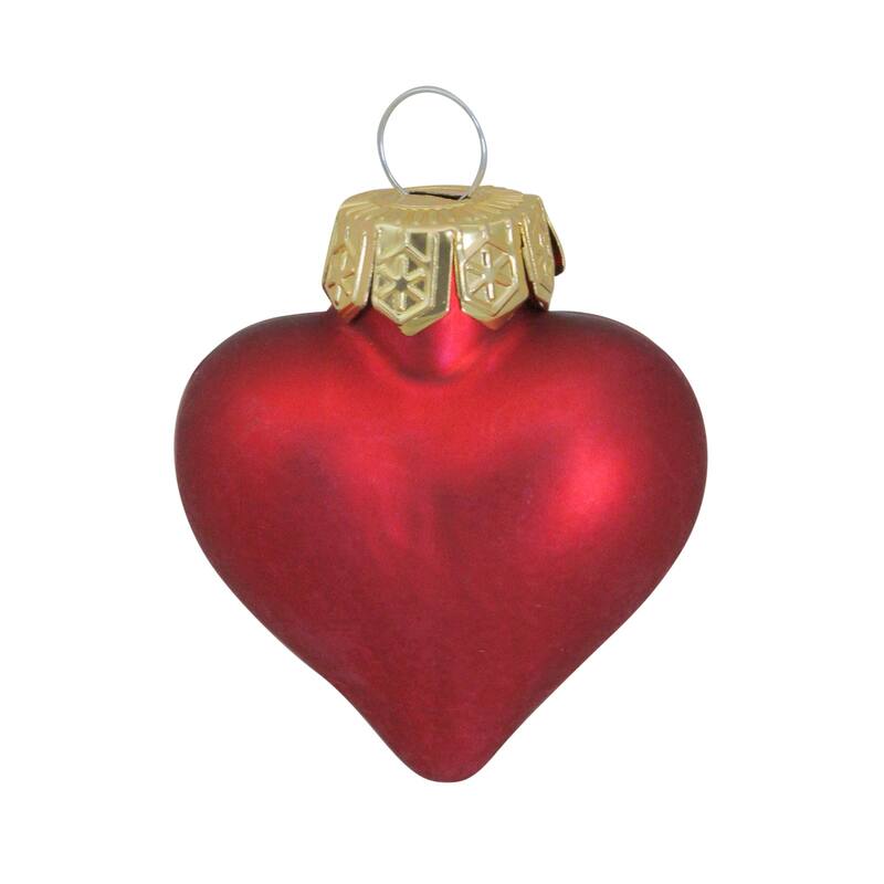 56ct Red Matte Finish Glass Heart Christmas Ornaments - 1.75" (50mm) - 56ct