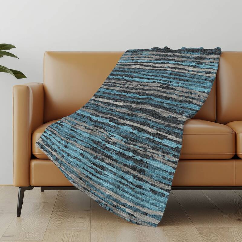 Premium Machine Washable ASB75 Ombre Stripes Sherpa Throw Blanket - Peacock - 4'2" x 5'10"