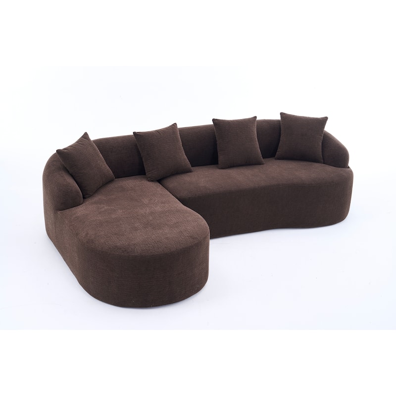 L-Shaped Sectional Sofa with Curved Chaise, Chenille Boneless Cloud Sofa, Modular 4-Seater Sofa with 4 Throw Pillows
